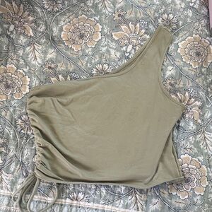 One-Shoulder Olive Green Women's Top